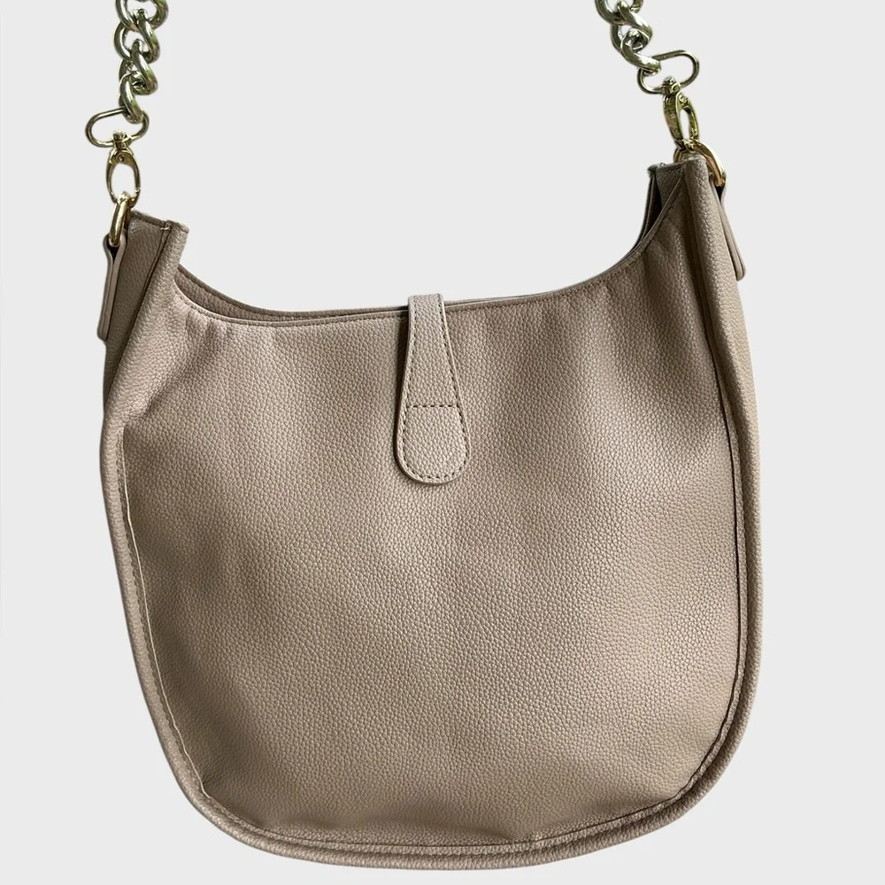 Ahdorned Braided Strap Shoulder Vegan Leather Taupe Minimalist Everyday Purse